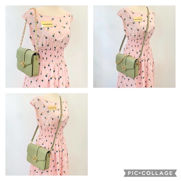 Michael Kors Carmen Medium Monogram Flap Crossbody leather Light Sage - Picture 9 of 9